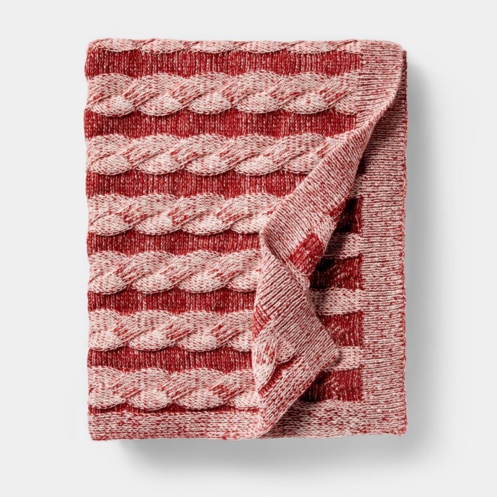 50"x60" Twisted Cable Throw Blanket Burgundy and Cream  - Threshold Studio McGee